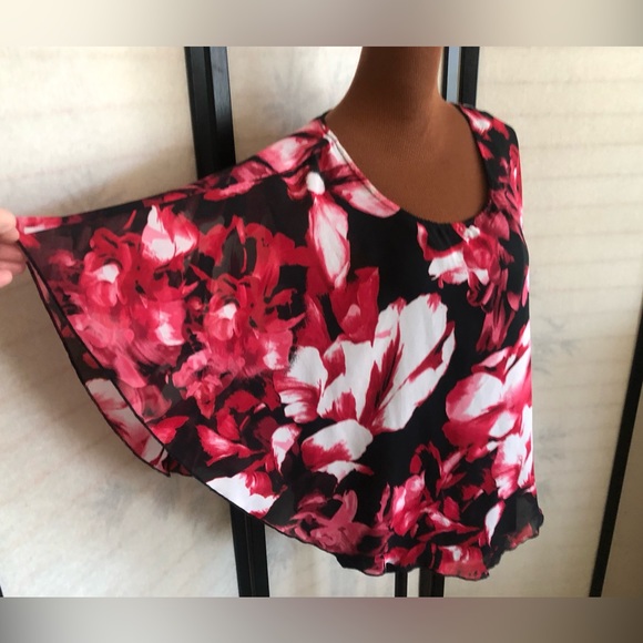 AB Studio Shear Floral 3/4 Length Angel Sleeve Blouse w/Tank Top Women’s Size XL - Picture 6 of 16